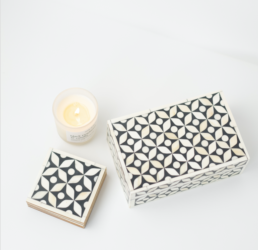 Bone Inlay Coasters (4) : Starburst : Black