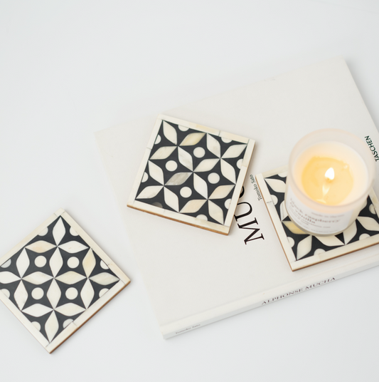 Bone Inlay Coasters (4) : Starburst : Black