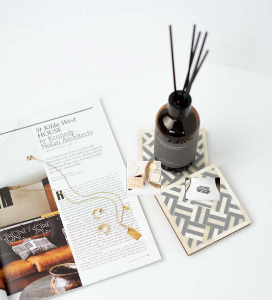 Bone Inlay Coasters (4) : Herringbone : Grey