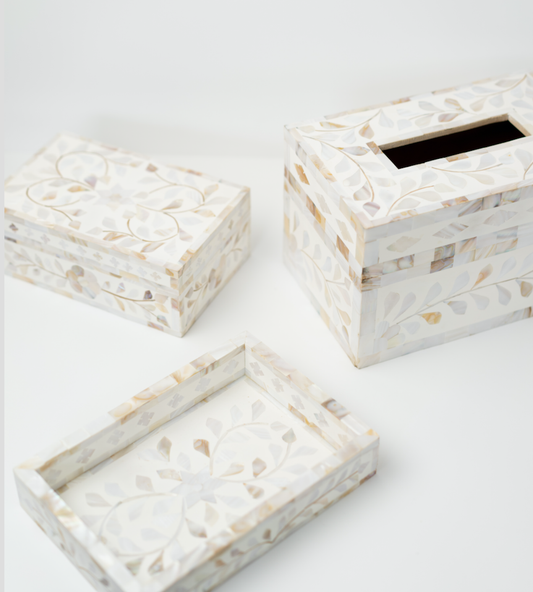Mother of Pearl Inlay Mini Tray : Floral : White