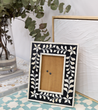 Bone Inlay Picture Frame : Floral : Black