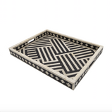 Bone Inlay Rectangular Tray : Criss Cross : Black
