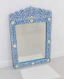 Bone Inlay Crested Mirror : Floral : Blue