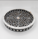 Mother of Pearl Round Tray : Floral : Black