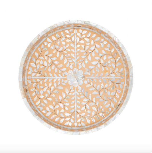 Mother of Pearl Round Tray : Floral : Peach