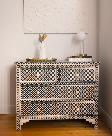 Bone Inlay 4 Drawer Chest : Starburst : Black