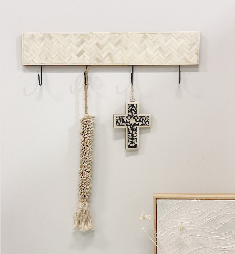 Bone Inlay Wall Hook : Stripe : White