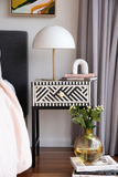 Bone Inlay 1 Drawer Bedside (with Metal Legs) : Stripe : Black