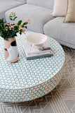 Bone Inlay Round Coffee Table : Tri-Square : Teal