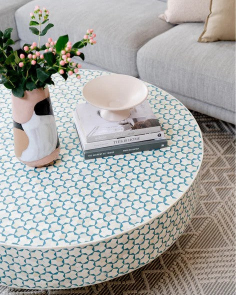 Bone Inlay Round Coffee Table : Tri-Square : Teal
