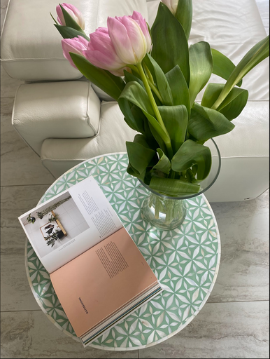 Mother of Pearl Inlay Side Table : Lady's Bedstraw : Jade Green