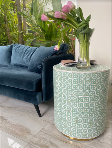 Mother of Pearl Inlay Side Table : Lady's Bedstraw : Jade Green