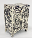 Bone Inlay Bedside Cabinet : Floral : Black