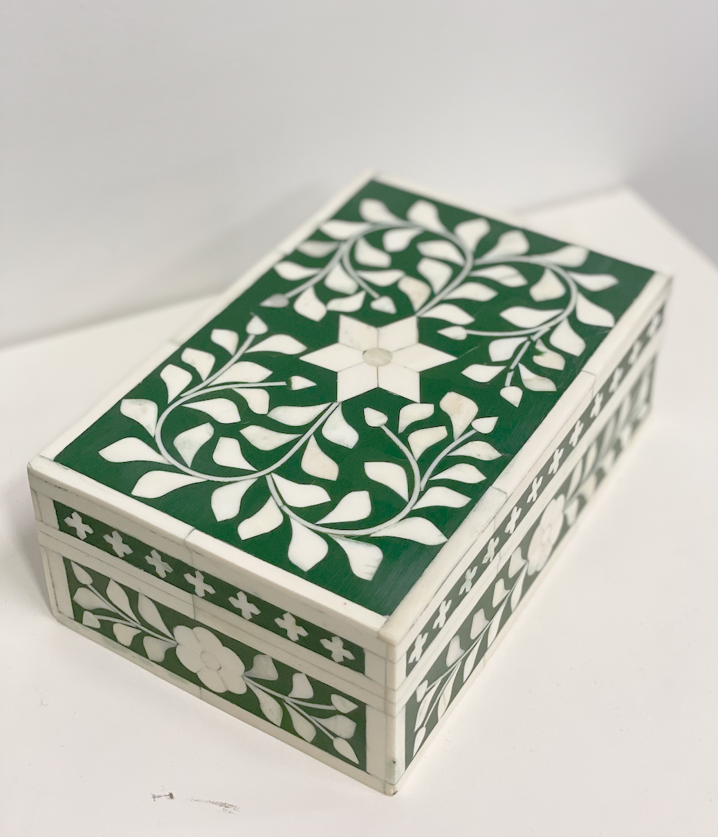 Bone Inlay Small Gift Box : Floral : Emerald Green