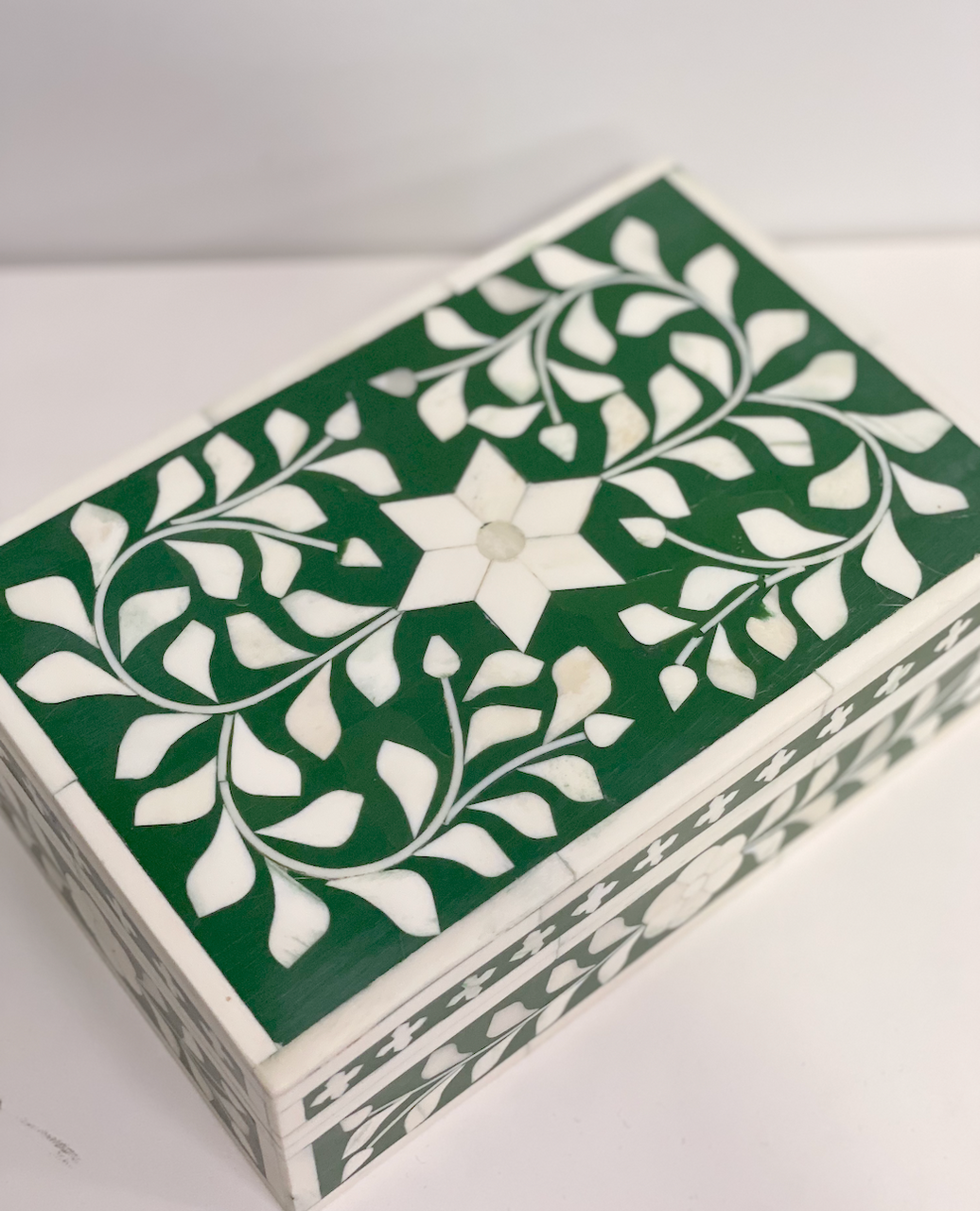 Bone Inlay Small Gift Box : Floral : Emerald Green