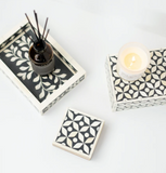 Imperfect Bone Inlay Mini Tray : Floral : Black