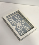 Imperfect Bone Inlay Mini Tray : Floral : Grey