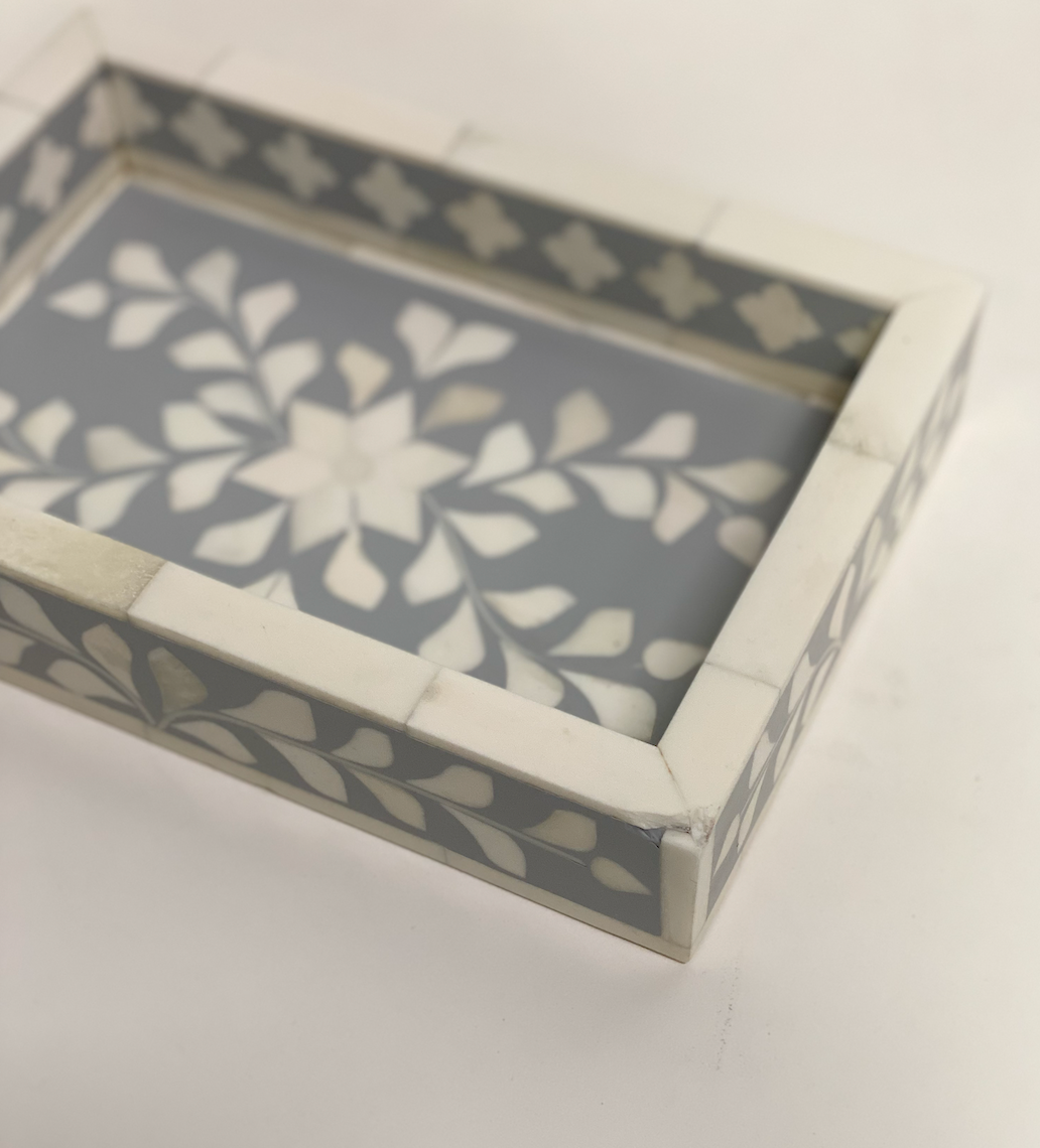 Imperfect Bone Inlay Mini Tray : Floral : Grey