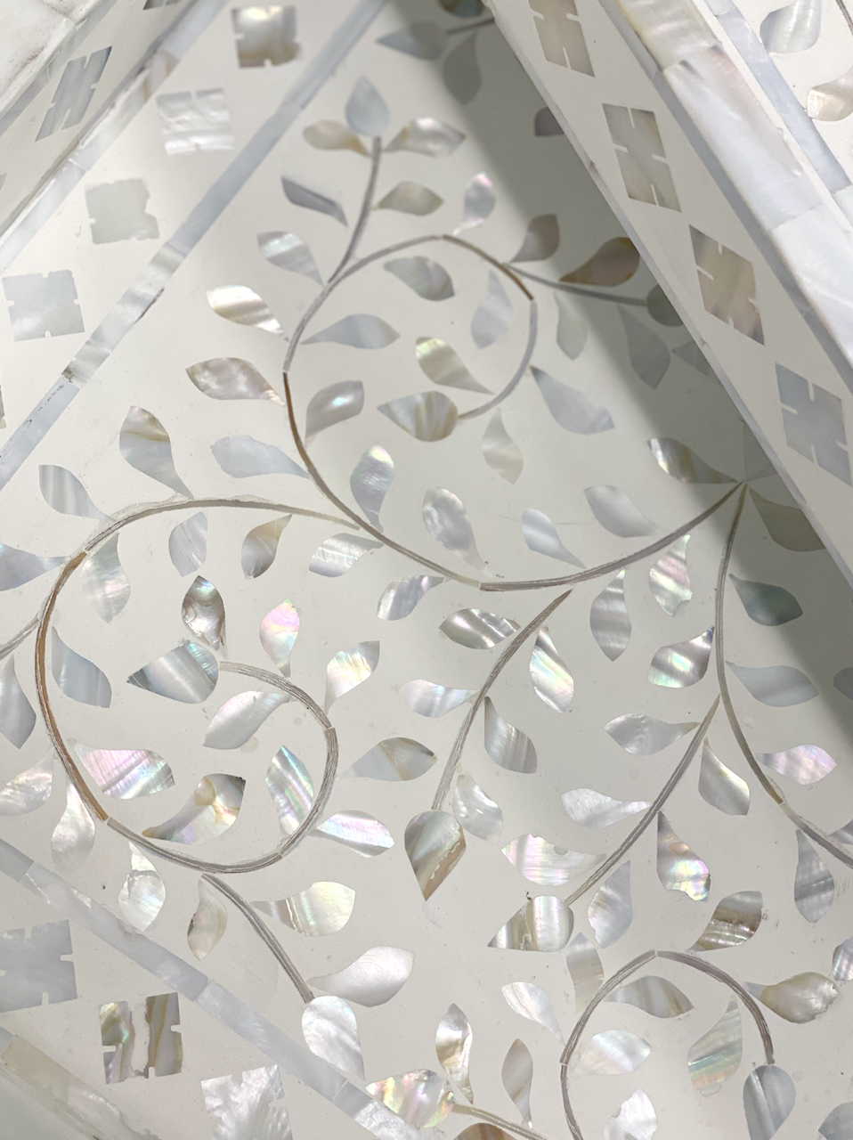 Mother of Pearl Rectangular Tray : Floral : White