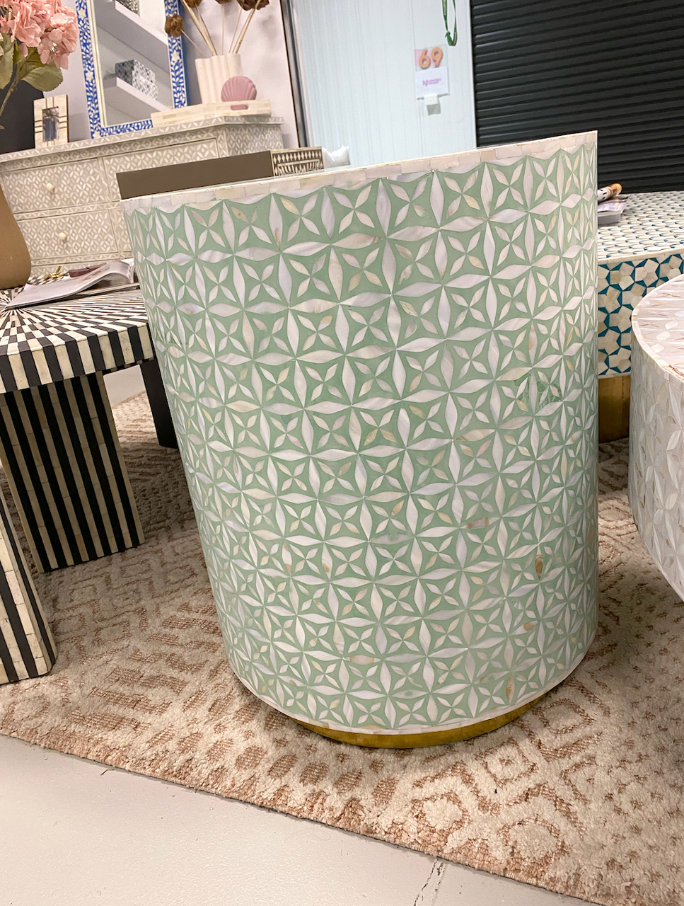 Mother of Pearl Inlay Side Table : Lady's Bedstraw : Jade Green