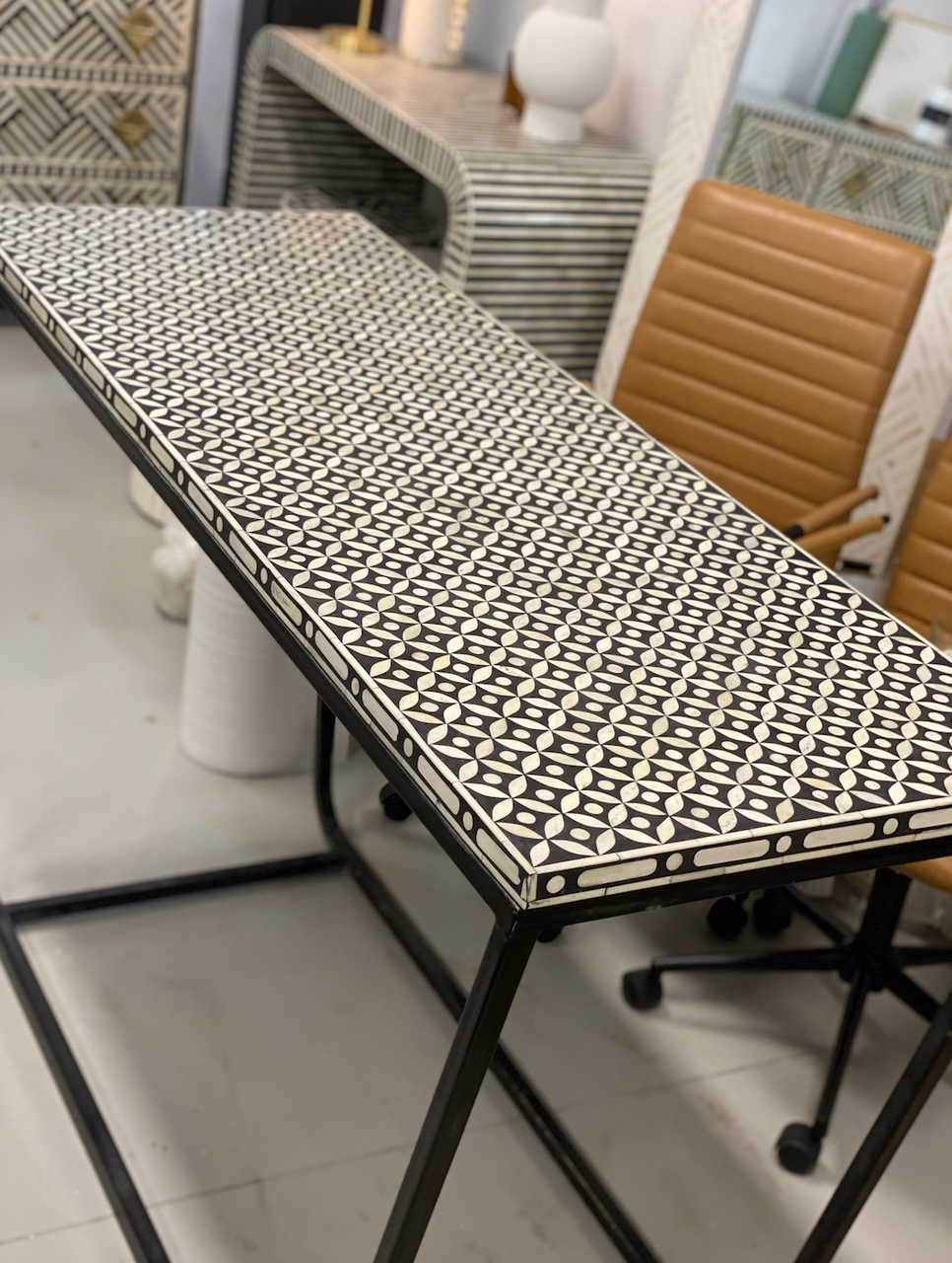 Bone Inlay Console with Black Legs : Starburst : Black