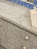 Bone Inlay 6 Drawer Chest : Starburst : Light Grey