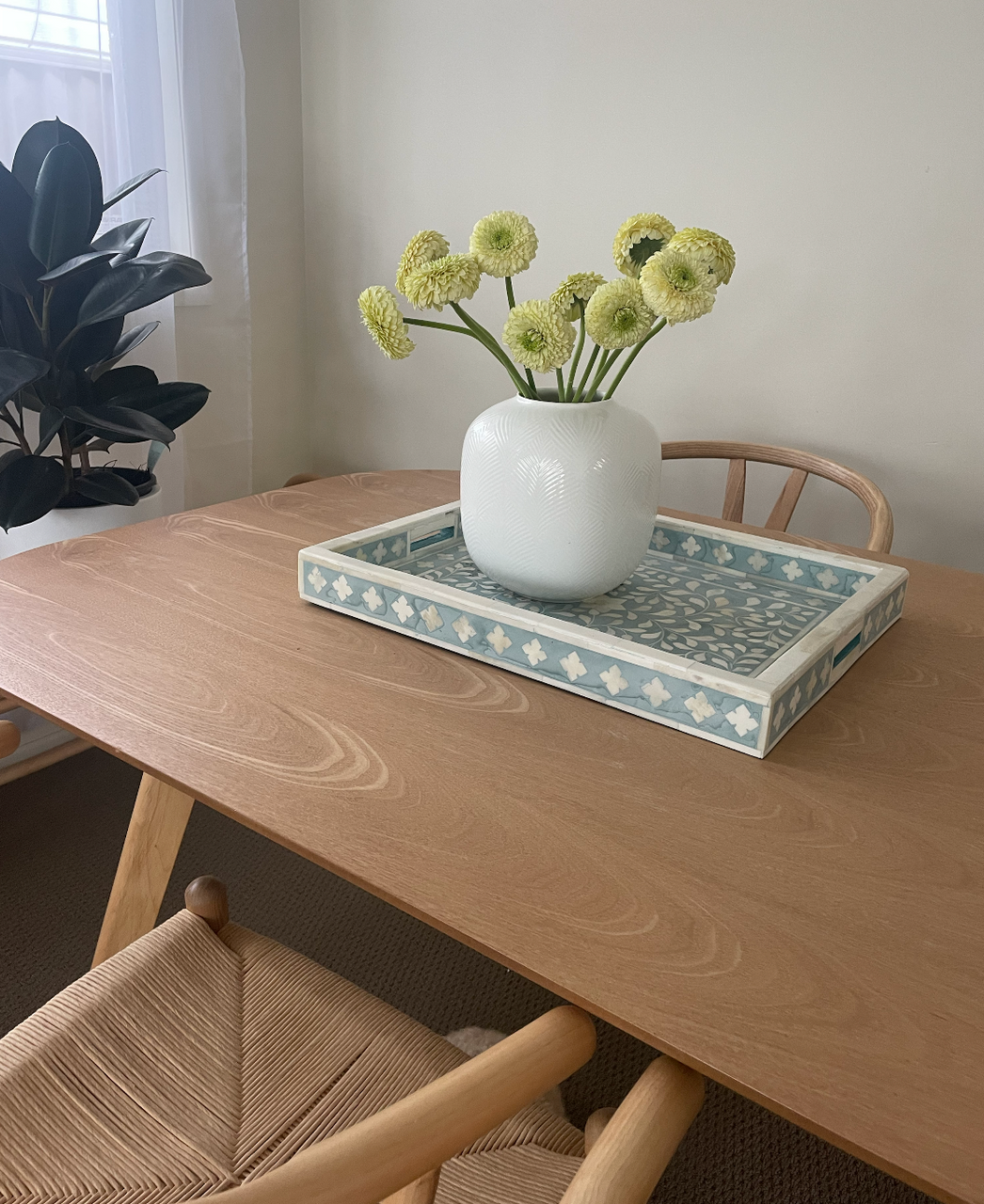 Bone Inlay Rectangular Tray : Floral : Dusty Blue