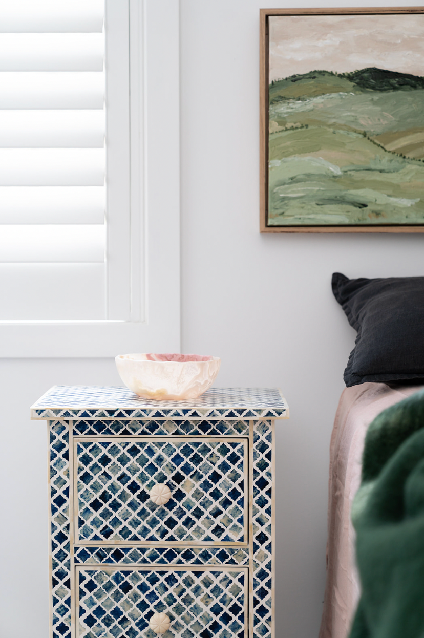Dyed Bone Inlay 2 Drawer Bedside : Moroccan : Navy