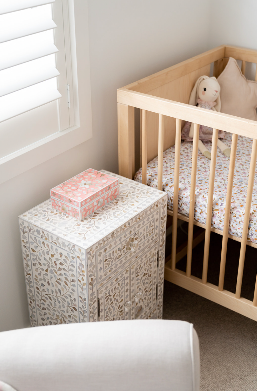 Mother of Pearl Bedside Cabinet : Floral : White