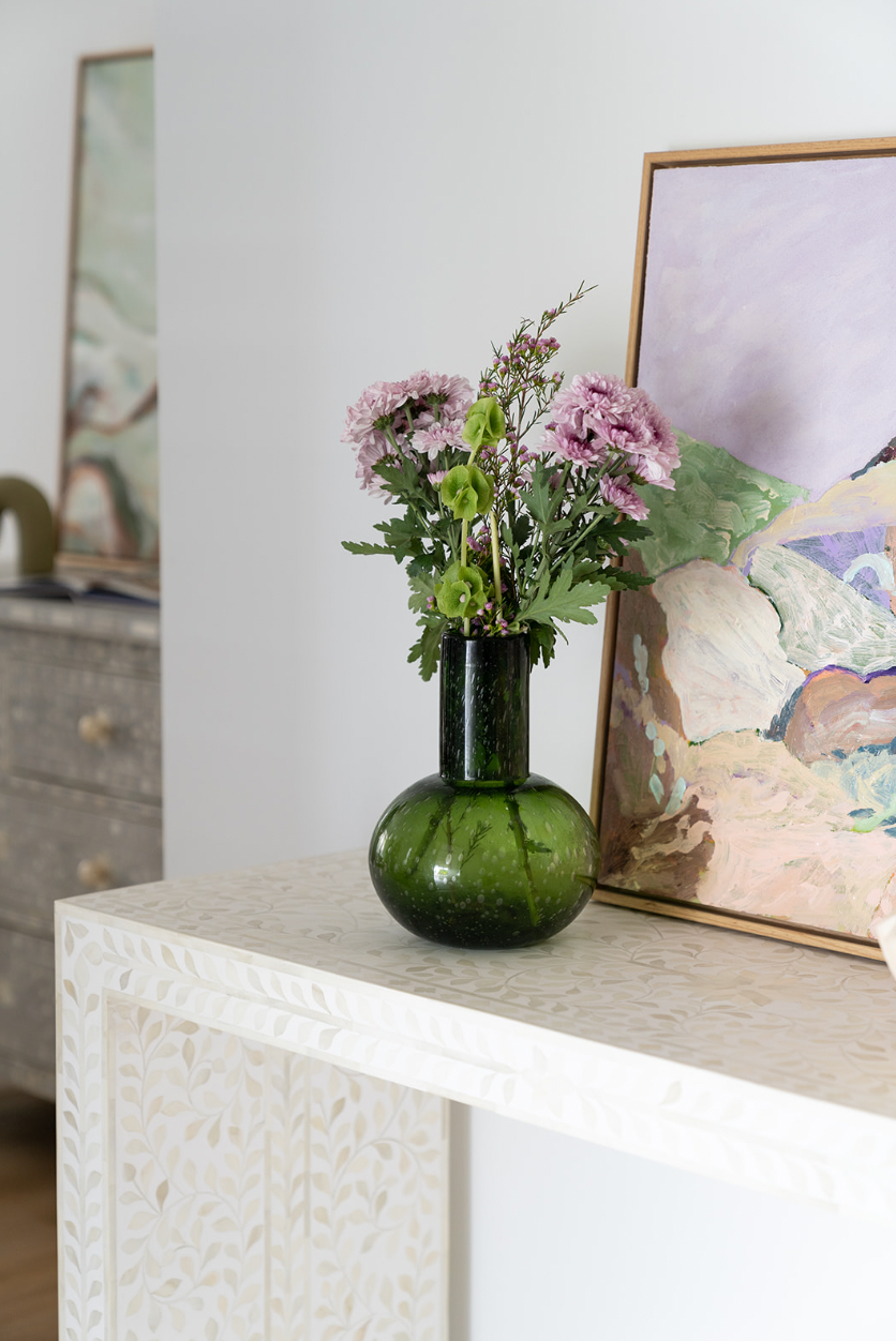 Bone Inlay Waterfall Console : Floral : White