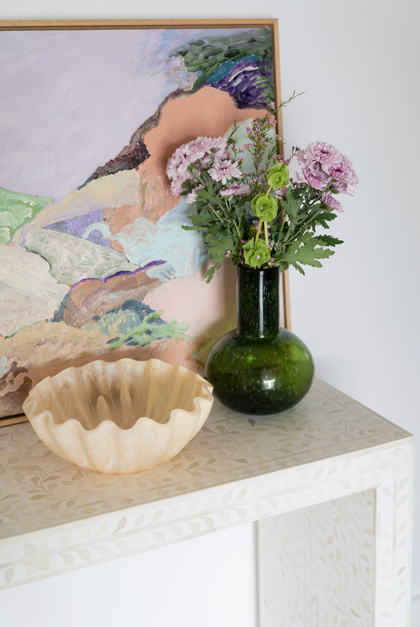 Bone Inlay Waterfall Console : Floral : White