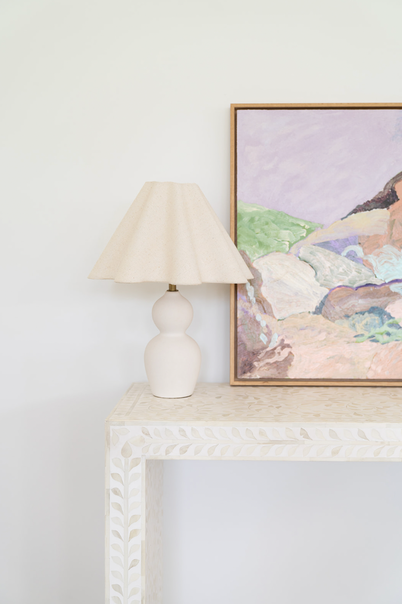 Bone Inlay Waterfall Console : Floral : White