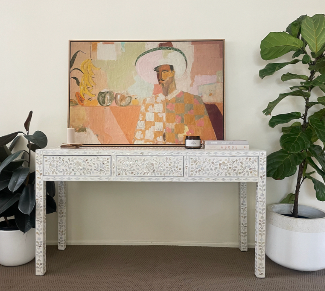 Mother Of Pearl Console : Floral : White