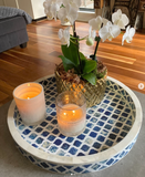Dyed Bone Inlay Round Tray : Moroccan : Blue