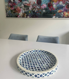 Dyed Bone Inlay Round Tray : Moroccan : Blue