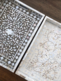 Mother of Pearl Inlay Rectangular Tray : Floral: Grey