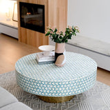 Bone Inlay Round Coffee Table : Tri-Square : Teal