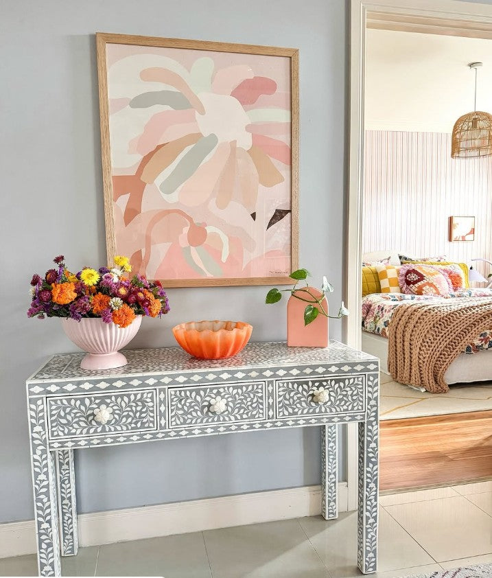 Bone Inlay Console : Floral : Grey