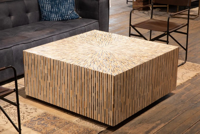 Bone & Timber Inlay Square Coffee Table (with castors)