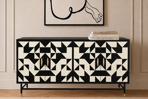 Bone Inlay 4 Door Buffet : Arrows : Black & White