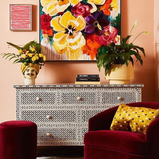 Bone Inlay Chest with 7 Drawers in Starburst/Black