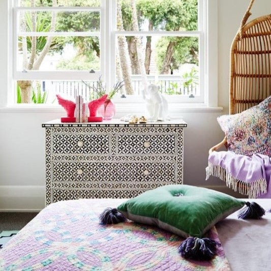 Bone Inlay 4 Drawer Chest : Starburst : Black