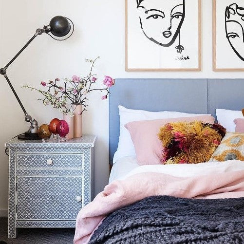 Bone Inlay Large Bedside Cabinet : Scallop : Grey