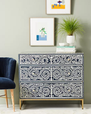 Bone Inlay 3 Drawer Chest : Liana : Navy