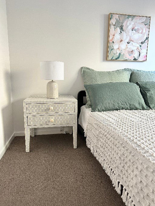 Bone Inlay 2 Drawer Bedside : Lattice : Grey