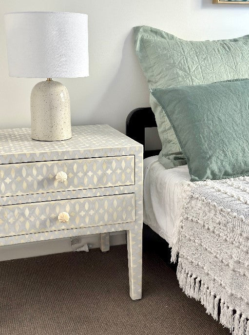 Bone Inlay 2 Drawer Bedside : Lattice : Grey