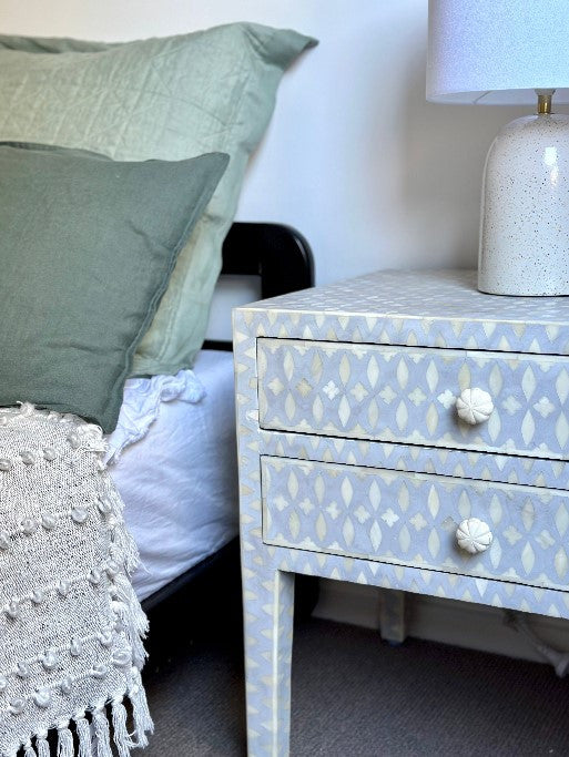 Bone Inlay 2 Drawer Bedside : Lattice : Grey