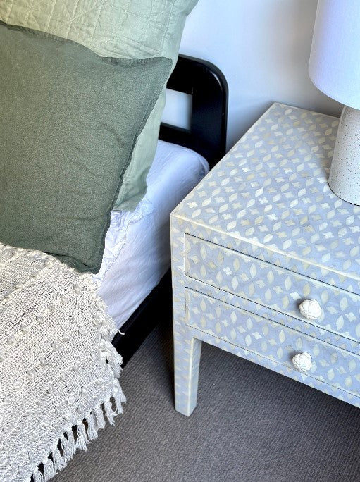 Bone Inlay 2 Drawer Bedside : Lattice : Grey