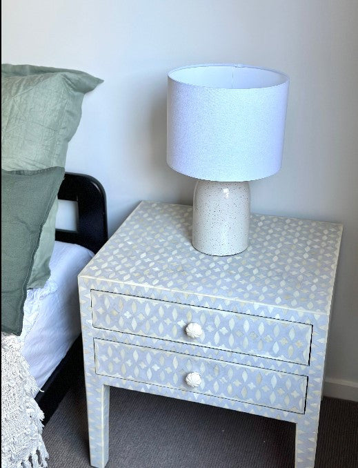 Bone Inlay 2 Drawer Bedside : Lattice : Grey