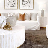 Bone Inlay Round Coffee Table : Stripe : White
